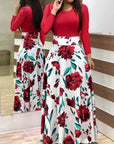 Vintage Floral Print O-Neck Long Dress