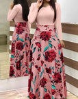 Vintage Floral Print O-Neck Long Dress