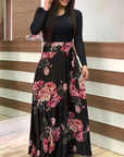 Vintage Floral Print O-Neck Long Dress