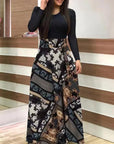 Vintage Floral Print O-Neck Long Dress