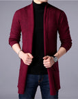 Men's Slim Long Solid Color Knitted Jacket