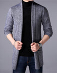 Men's Slim Long Solid Color Knitted Jacket