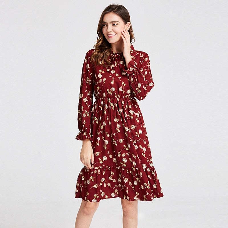 Women&#39;s Clothing Long Sleeve Chiffon Shirt Dresses