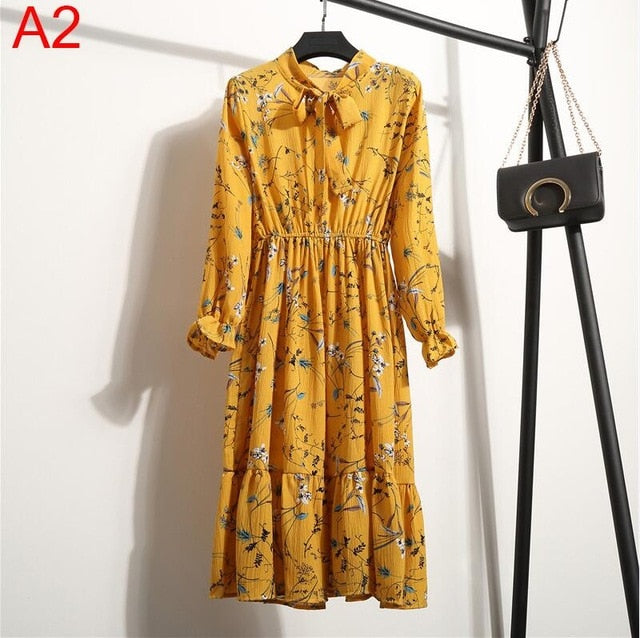 Women&#39;s Clothing Long Sleeve Chiffon Shirt Dresses