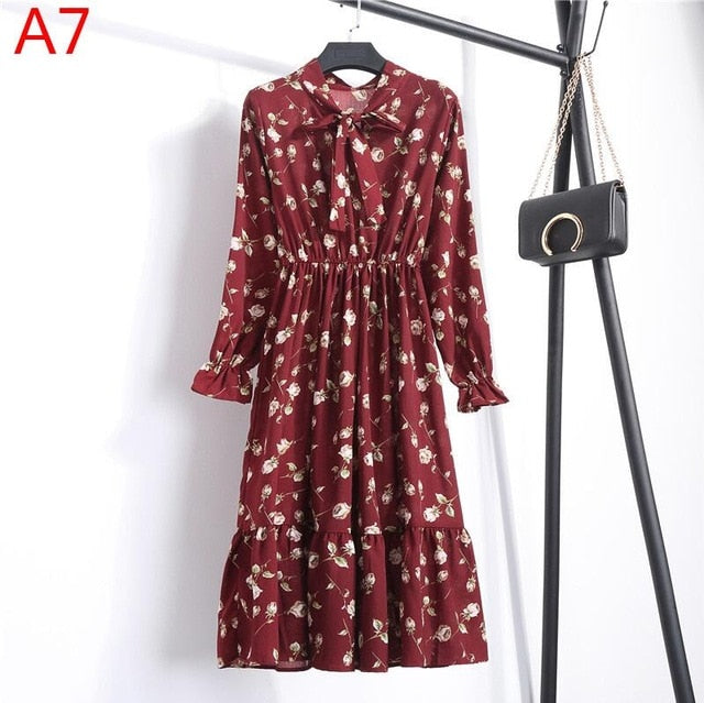 Women&#39;s Clothing Long Sleeve Chiffon Shirt Dresses