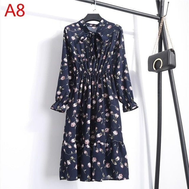 Women&#39;s Clothing Long Sleeve Chiffon Shirt Dresses