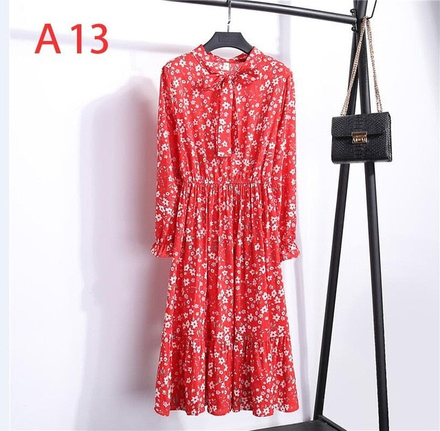 Women&#39;s Clothing Long Sleeve Chiffon Shirt Dresses