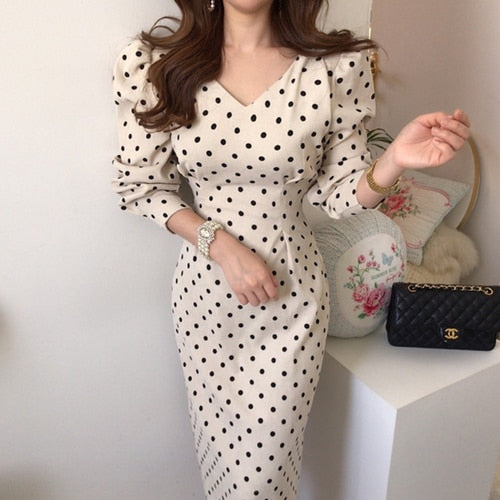 Dot Print A-Line Party Corduroy Dresses