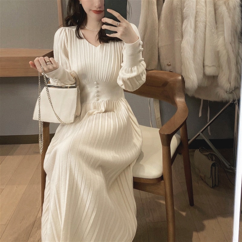 Long Sleeve Vintage Elegant Office Sweater Dress