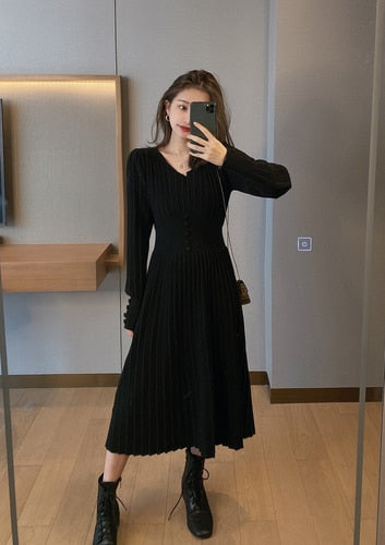 Long Sleeve Vintage Elegant Office Sweater Dress