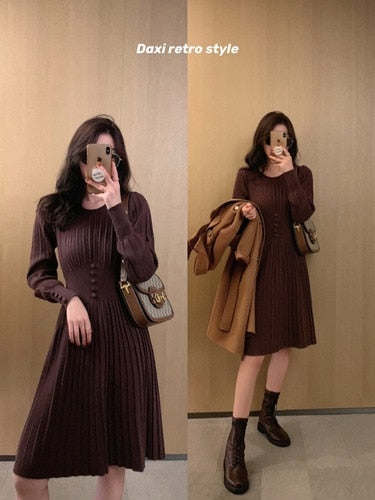 Long Sleeve Vintage Elegant Office Sweater Dress