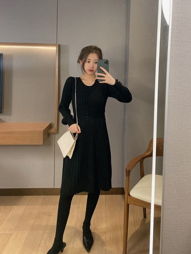 Long Sleeve Vintage Elegant Office Sweater Dress