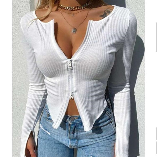 Ribbed Knitted Long Sleeve Crop Tops