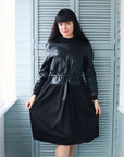 Winter Pu Patchwork Sashes Dress