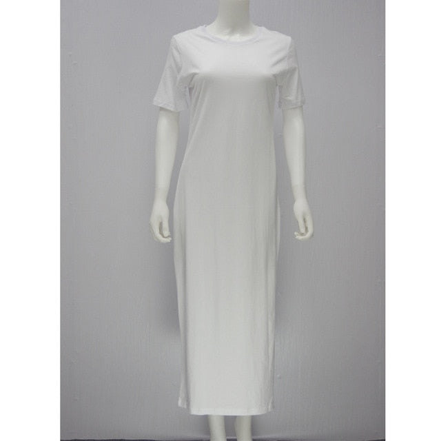 Elegant Bodycon Black White Cotton Long Dresses