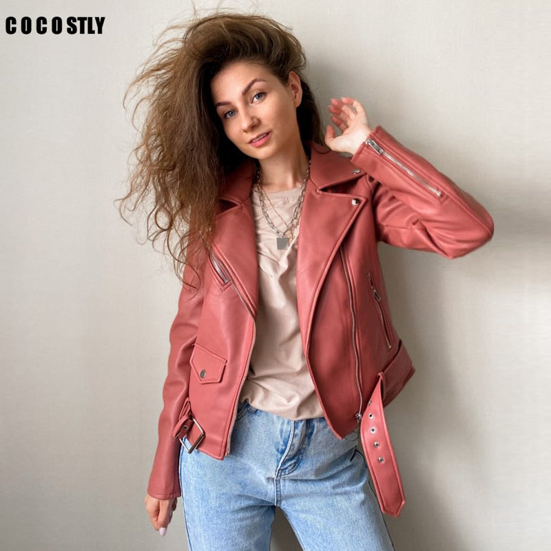 Autumn Sashes Pu Faux Leather Jacket