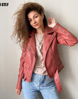 Autumn Sashes Pu Faux Leather Jacket