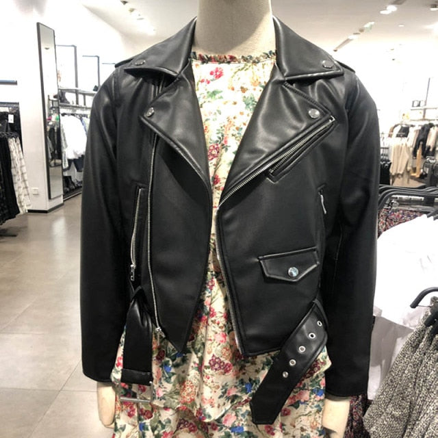 Autumn Sashes Pu Faux Leather Jacket