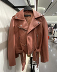 Autumn Sashes Pu Faux Leather Jacket