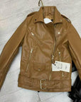Autumn Sashes Pu Faux Leather Jacket