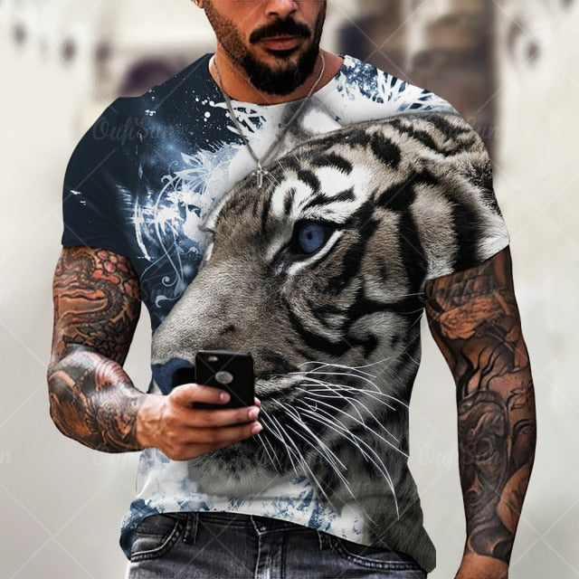 Men Fashion Trend 3D printing Tiger Men  T-Shirt