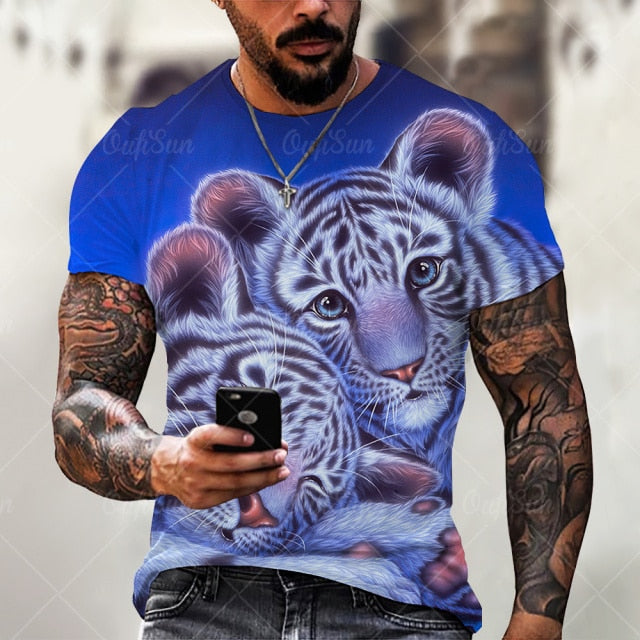 Men Fashion Trend 3D printing Tiger Men  T-Shirt