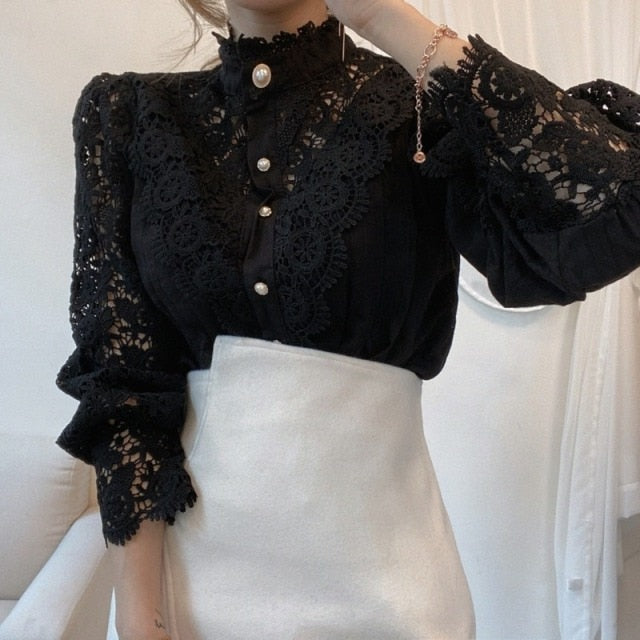 Petal Sleeve Stand Patchwork Shirt